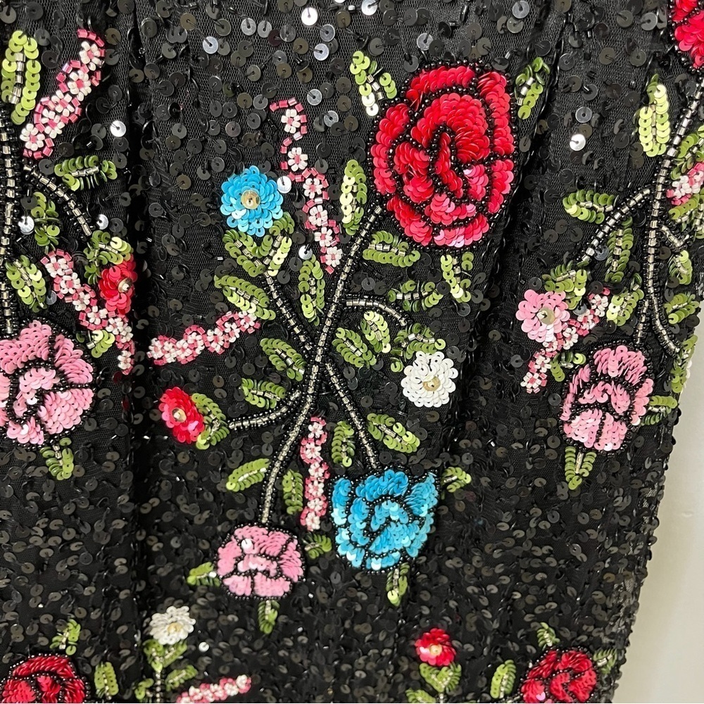 Mac Duggal Cold Shoulder Sequin Floral Gown Dress Black Size 2 Formal Black Tie - Picture 11 of 13
